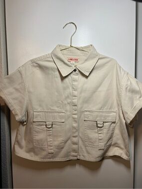 Cream Cropped Utility Style boxy button up